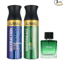 Ajmal Distraction & Nightingale Deo each 200ML & Prose EDP 20ML Pack of 3 (Total 420ML) for Men & Women