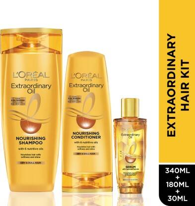L'Oral Paris Extraordinary Oil Shampoo (340 ml) + Conditioner (180 ml) + Serum (30 ml)(3 Items in the set)