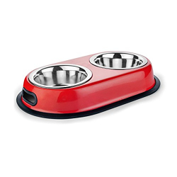 Pet Wholesale Stainless Steel Dog Bowl/Dog Food Bowl/Dog Double Dinner Set - Metallic- 1600 Ml - Large (Colour May Vary), 29.72 X 52.32 X 9.65 Cm