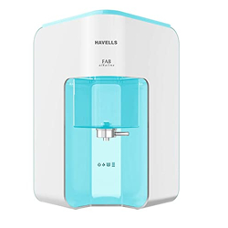 Havells Fab Alkaline Water Purifier (White & Sky Blue), RO+UV+Alkaline, Filter Alert, Copper+Zinc+Minerals, 7 Stage Purification, 7L Tank, Suitable for Borewell, Tanker & Municipal Water