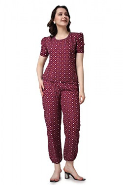 POPWINGS Casual Printed Top and Joggers Set for Women || Stylish Summer Co-Ords Set for Women || Round-Neck Top and Joggers Combo Set for Women
