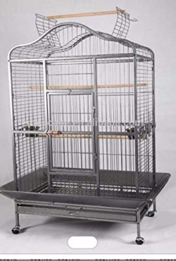 Beak Bites Foldable Metal Bird Cage (W24xD22xH44.5) with Stand, Wheels, Stainless Steel Cups, Perches, and Cleaning Tray for Macaws, Green Parrots, Cockatoos, and Large Birds (Color May Vary)