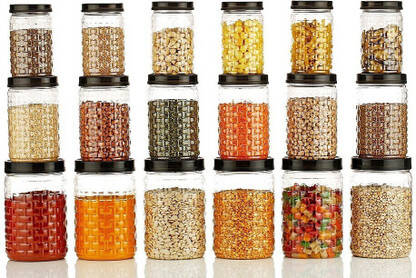 Flipkart SmartBuy Plastic Grocery Container  - 300 ml, 650 ml, 1200 ml(Pack of 18, Black)
