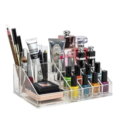 SR 16 Grid Makeup Organizer Drawer Desk Multipurpose Plastic Makeup Cosmetic Display Stand Makeup Brushes Lipstick Pencil Mascara Brush Hair Combs and Jewelry Storage Box Dressing Table Organizer
