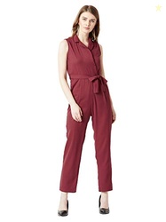 Miss Chase Women's Maroon Wrap Collar Jumpsuit(MCSS18D11-29-143-06,maroon,x-large)