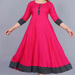 Women Block Print Cotton Rayon Straight Kurta