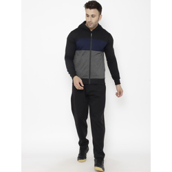 Chkokko Men Black & Navy Blue Colourblocked Winter Tracksuit