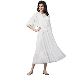 ishin Women's Maxi Rayon Lurex Embroidered Ruffle Dress
