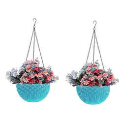 Craftbin Plastic Hanging Round Planters | Planting Pots for Home Gardening | Flower Pots for Home Balcony, Dia-7.1inch, Hight-4.1inch Pack of 2 (Light Blue, 2)