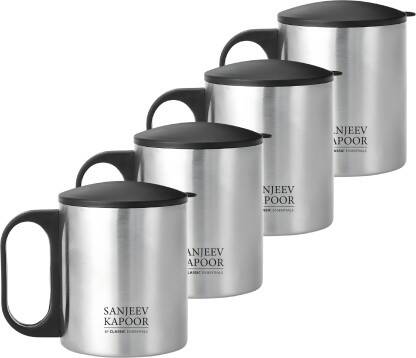Classic Essentials Double Walled Insulated Coffee/Tea Cup with Lid, Stainless Steel Coffee Mug(200 ml, Pack of 4)