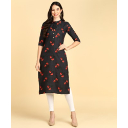 DSK STUDIO Women Printed Crepe Straight Kurta (Black, Red, Dark Green)