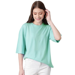 KOTTY Women's Cotton Blend Solid Oversized T-shirts