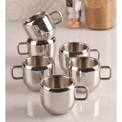 Abhay enterprises Pack of 6 Stainless Steel Double Wall Apple Shaped Tea & Coffee Cups(Silver, Cup Set)
