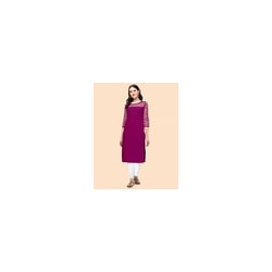 Lace Pattern Round-Neck Straight Kurti