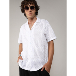 Campus Sutra Classic Geometric Embroidered Casual Shirt