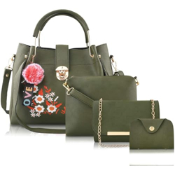 Fargo Women Floral Printed Handbag, Pack of 4 (Green)