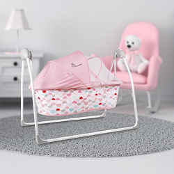 R for Rabbit Lullabies Baby Cradle Automatic Swing with 3 Point Safety Harness, Remote Control, Mosquito Net, Soothing Musical & Extra Cushion for Baby Age 0-2 Years, 6 Months Warranty (Pink)