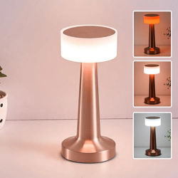 One94Store Dumbbell Shape Rechargeable Rose Gold Metal LED Table Lamp with Touch Sensor, 3 Levels Brightness, Cozy Warm Lighting - Ideal Bedside Lamp or Night Light for Kids Nursery, Room Decor, Cafe
