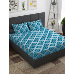 Story@home Blue Pink Ethnic Motifs Pure Cotton 152TC Queen Bedsheet With 2 Pillow Covers