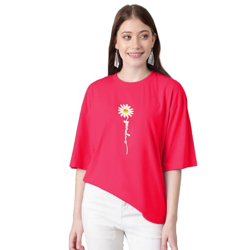 KOTTY Women's Print Oversized T-Shirt | Cotton Blend | Casual Loose Fit | S-XL | Trendy Graphic Tee