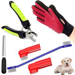 Sage Square Dog Grooming Kit - Dog Nail Clippers with Filer + Dog Toothbrush Kit + Pet Grooming Glove for Dog, Puppy, Cat and Kitten - 3 in 1 Dog Combo