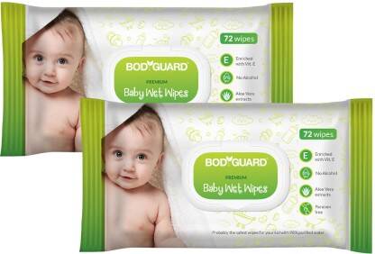 BodyGuard Premium Paraben Free Baby Wet Wipes with Aloe Vera(144 Wipes)