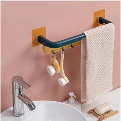 ARTO Plastic Double Layer Towel Rod Holder with Hook | Wall Mounted Hand Towel Rail Hanger for Kitchen, Bathroom, Washroom (Multicolor)