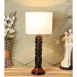 tu casa Mango-Wood Ntu-159 Beige Jute Shade Table lamp Holder (Bulb not Included) - 10 x 10 x 15, Offwhite