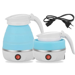 Sulfar Travel Foldable Fast Boiling Portable Electric Kettle - Silicone Food Grade Boil Dry Protection 220V -600ML for Most Travel and Home & Office Use (Blue/White/Pink)