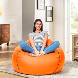 Amazon Brand - Solimo XXXL Bean Bag Cover (Orange with Blue Piping)