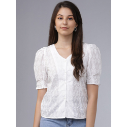 Tokyo Talkies Off-White Embroidered Top