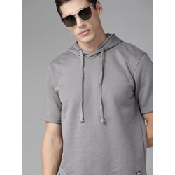 Roadster Men Grey Solid Hooded Sweatshirt