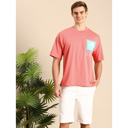 Mast & Harbour Men Placement Typography Print Drop-Shoulder Sleeves T-shirt