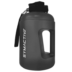 Amazon Brand - Symactive 2 Litre Plastic Gallon Water Bottle for Gym with Handle | Leak-Resistant | Sipper Top | (Black, 2000 ML)