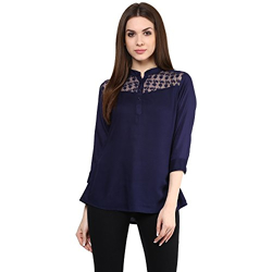 mayra Women's Rayon Blue Color 3/4 Sleeve Shirt (201608T09551_XL Blue)