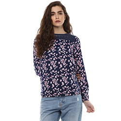 mayra Women's Crepe Blue Color 3/4 Sleeve Top(201708T09665_S Blue)