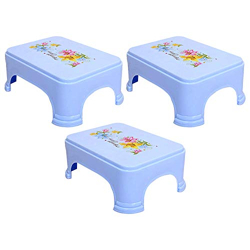 Kuber Industries Floral Print 3 Pieces Plastic Bathroom Stool, Blue-KUBMART10860