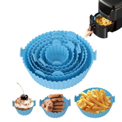 Zulay Kitchen 6 Pcs Round Reusable Non-Stick air Fryer Accessories Silicone Coating Pot Basket(Mu...