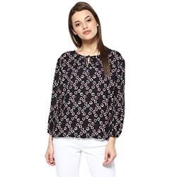 mayra Women's Crepe Black Color 3/4 Sleeve Top(201704T09851_L Black)