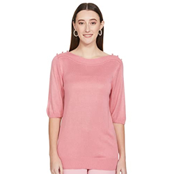 Max Women Solid Round Neck Casual Regular Fit Top