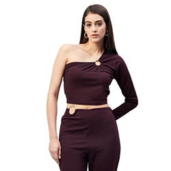 Carlton London Women's Slim Fit Blouse (CL707_Wine L)