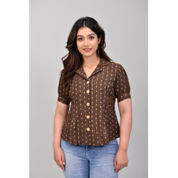 Aaryahi Casual Self Design Women Brown Top