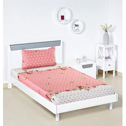 Amazon Brand - Solimo Polyester Paradise Pink Single Bedsheet with 1 Pillow Cover, Multicolor, 120 GSM, 144 Tc