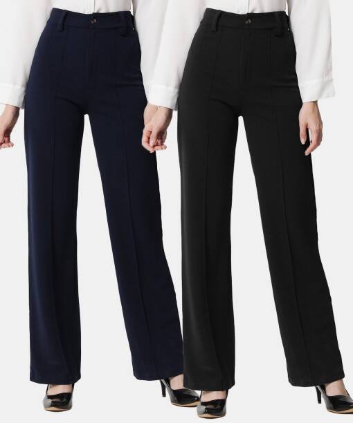 SASSAFRAS Women Regular Fit Blue Pure Cotton Trousers S...