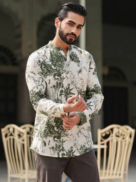 5stitch Men Self Design Cotton Blend Straight Kurta Sta...