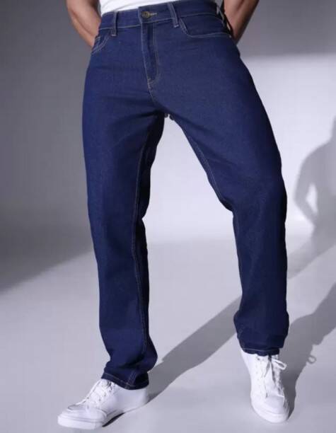 Men Slim Mid Rise Dark Blue Jeans