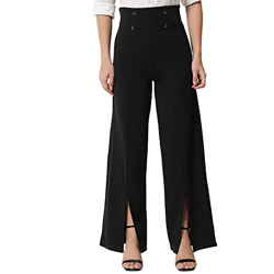 KOTTY Women Regular Length Jade Black Solid Trousers(Jade Black,34)