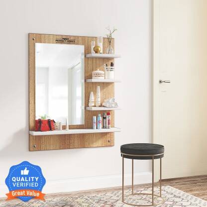 Flipkart Perfect Homes Grace Engineered Wood Dressing Table(Finish Color - , Teak, White, DIY(Do-It-Yourself))