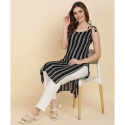 Lamba Creations Women Striped Straight Kurta(Black)