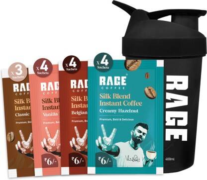 RAGE Silk Blend Flavour Sachets (Pack of 15) + Multi-purpose Shaker + Frother Instant Coffee(15 x 1.5 g)